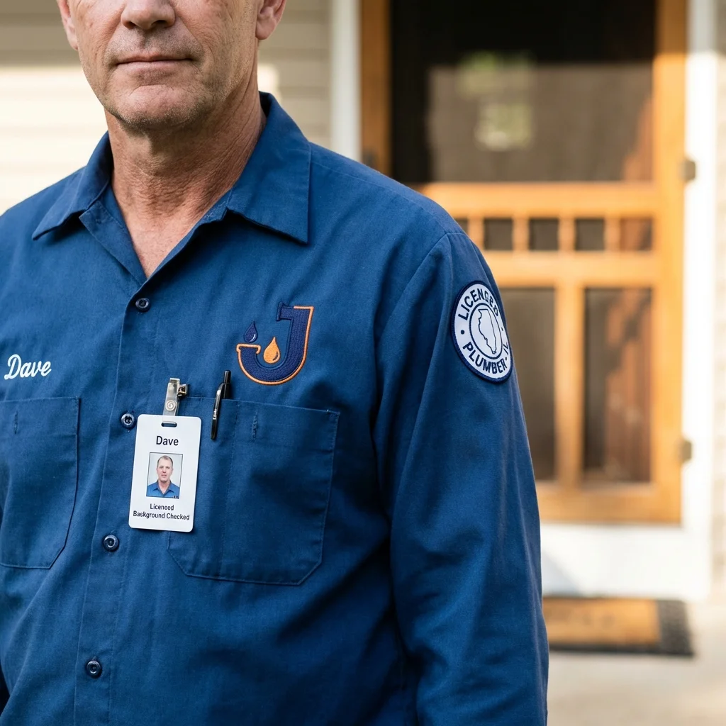 Licensed plumber showing ID badge in Warrenton, OR