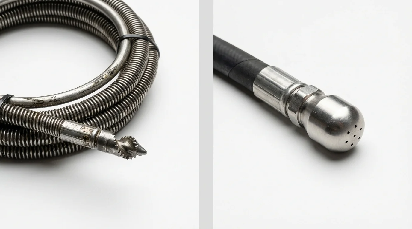 Drain snake cable and hydro jetting nozzle used for drain cleaning in Warrenton, OR