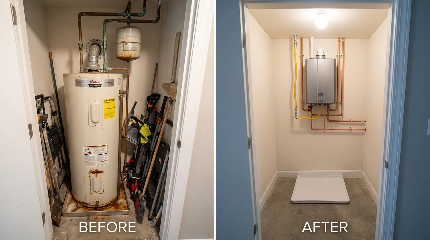 Tank water heater versus wall-mounted tankless unit comparison for Warrenton, OR homeowners
